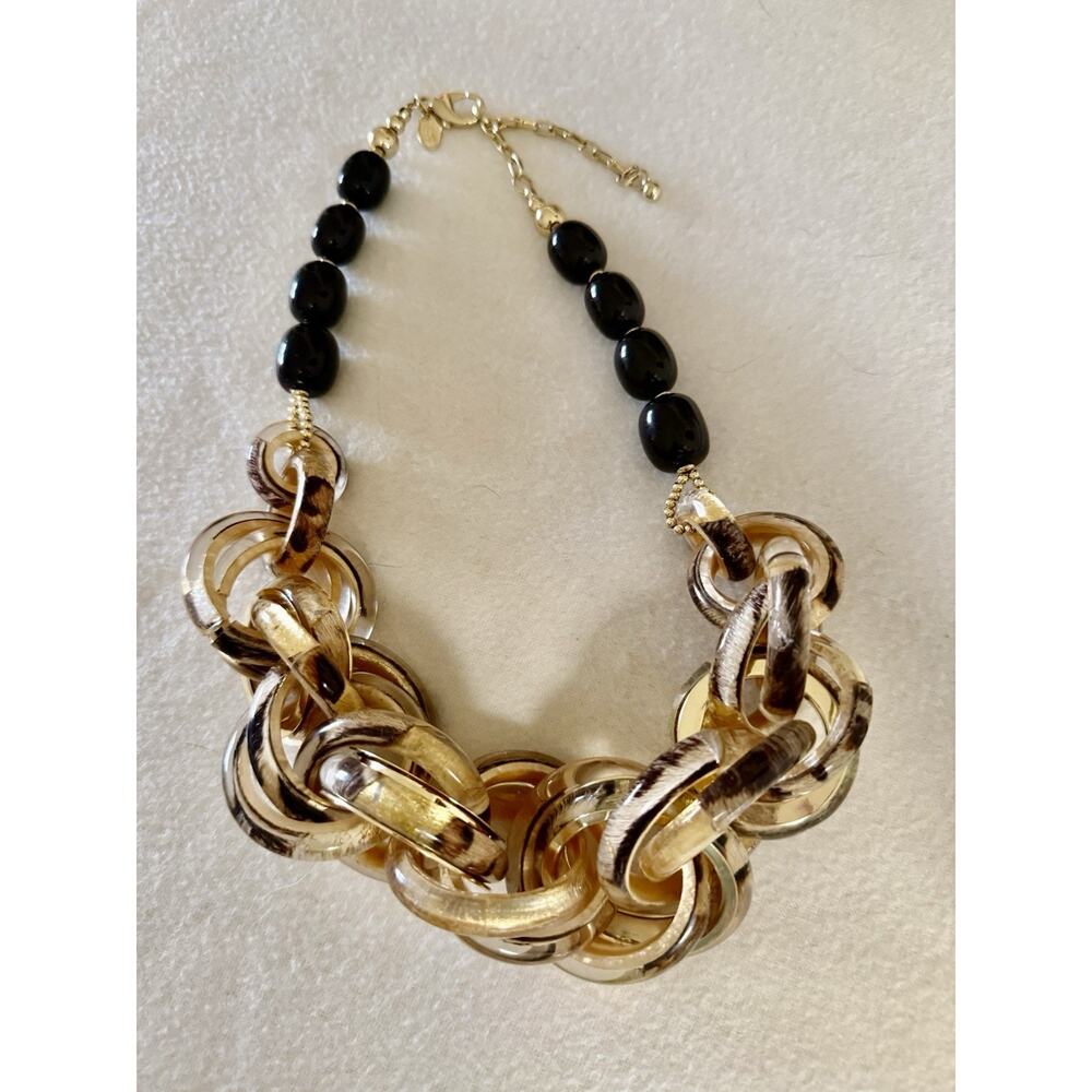 CHICO'S NWT $85 Animal Print Statement Necklace BOLD black & gold